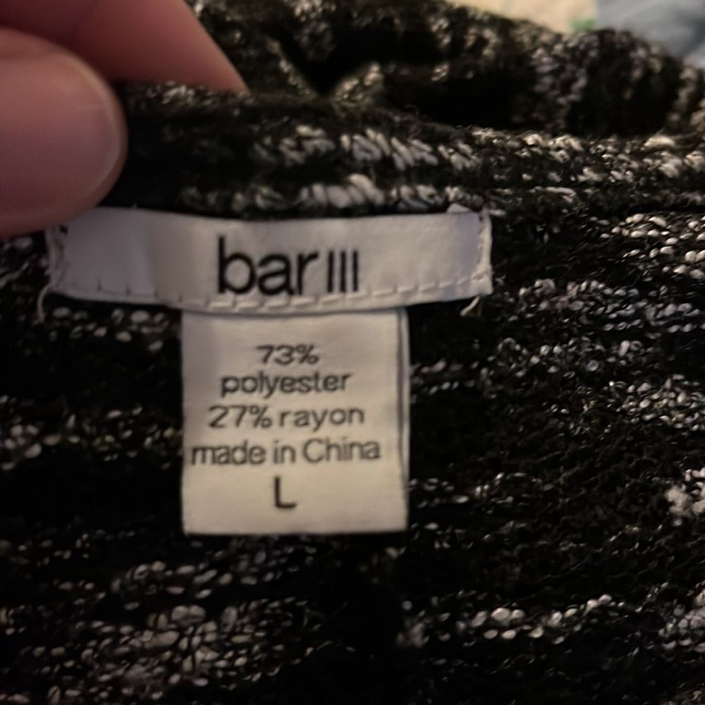 Bar III Womens Black White Space Dye V-Neck Marled Knit Sweater Top Large - Picture 3 of 3